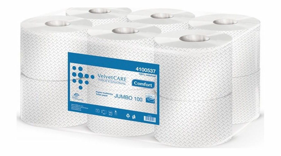 Velvet Celulózový toaletní papír VELVET Professional Jumbo, 2-vrstvý, 800 listů, 100 m, 12 ks, bílý