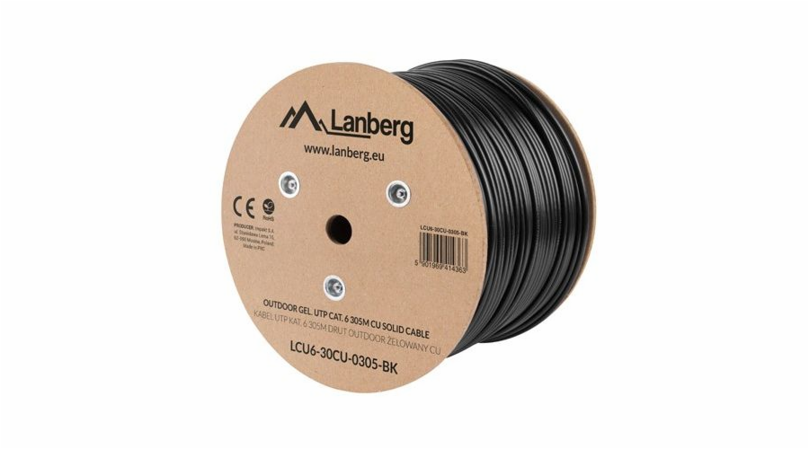 Lanberg UTP CAT.6 instalační kabel, gelovaný, 305 m (LCU6-30CU-0305-BK)