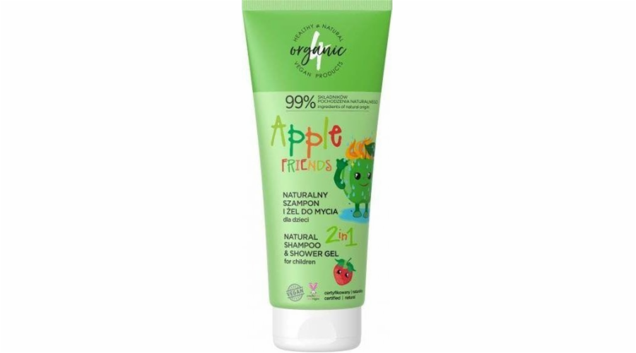 4ORGANIC_Přírodní šampon a mycí gel pro děti 2v1 Apple Friends 200ml