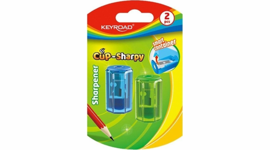 KEYROAD CUP-SHARPY plastové ořezávátko, jednoduché, s nádobkou, průměr: 8mm, 2ks, blistr