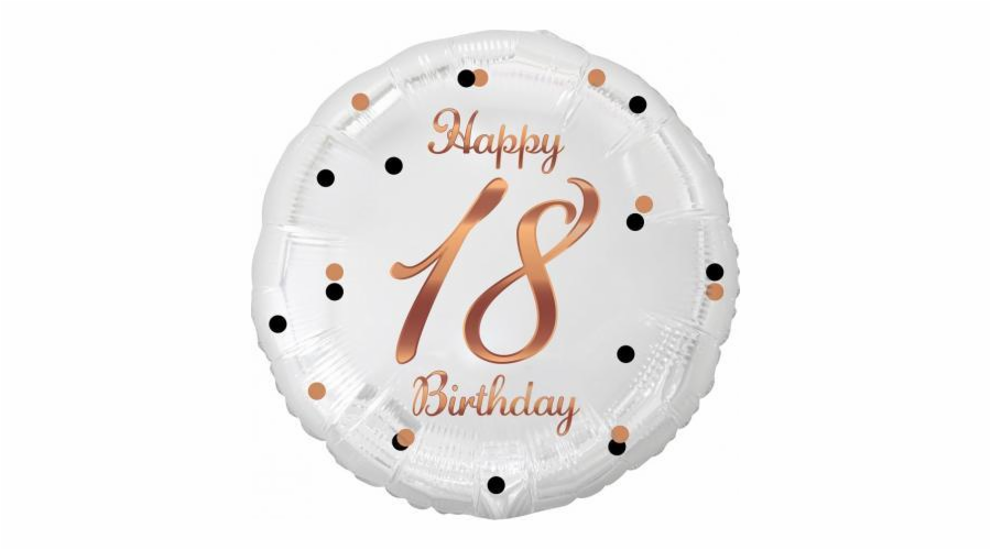 GoDan Happy 18 Birthday fóliový balónek, bílý, růžový a zlatý potisk, 18 (GODA2484) - 5902973147933