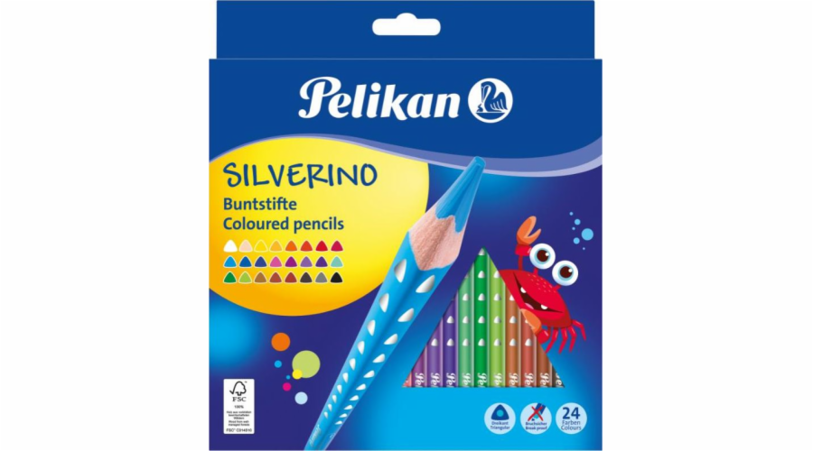 Pastelky Pelikan Silverino, trojúhelníkové, 24 barev