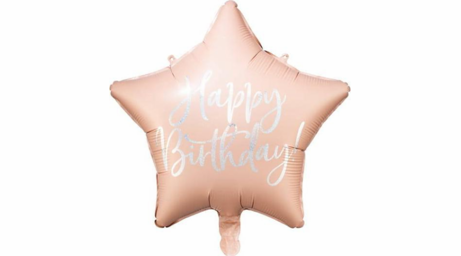 Party Deco Happy Birthday fóliový balónek, 40 cm, světle pudrově růžový