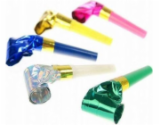 Party Deco Holografické rozšiřitelné trumpetové píšťaly - 6 ks univerzální