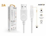 Aligator DAKAMUOUTWT microUSB prodloužený kon. 9mm, bílý ALIGATOR datový kabel s prodlouženým konektorem microUSB, 2A, bílá