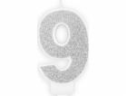 Narozeninová svíčka, číslo 9, stříbrný třpyt, 7 cm. unive...