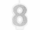 Narozeninová svíčka, číslo 8, stříbrný třpyt, 7 cm. unive...