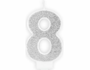 Narozeninová svíčka, číslo 8, stříbrný třpyt, 7 cm. univerzální