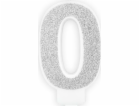 Narozeninová svíčka, číslo 0, stříbrný třpyt, 7 cm. unive...