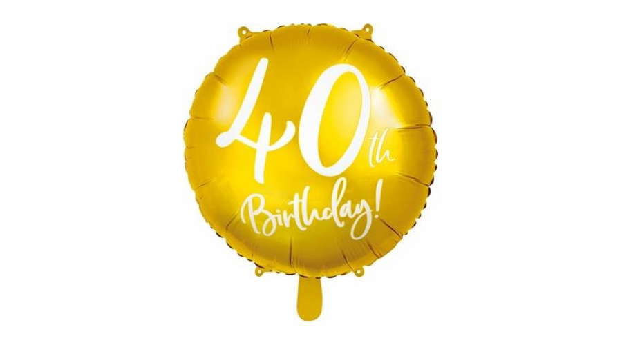 Fóliový balónek Party Deco 40th Birthday, zlatý, 45 cm, univerzální