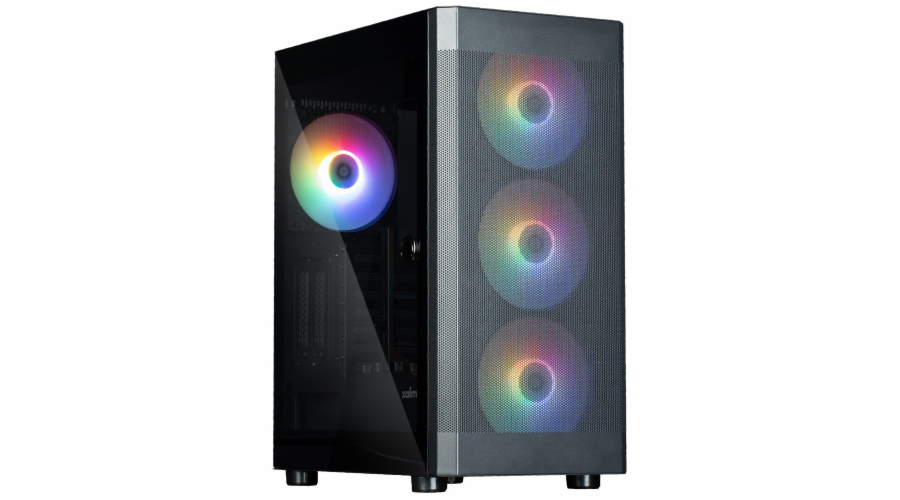 Zalman skříň i4 TG / Middle Tower / 4x 140 mm RBG LED fan / 2x USB 3.0 / 1x USB 2.0 / mesh panel / tvrzené sklo / černá