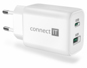 CONNECT IT Wanderer2 GaN nabíjecí adaptér 1×USB-C + 1xUSB-A, 33W PD, BÍLÝ