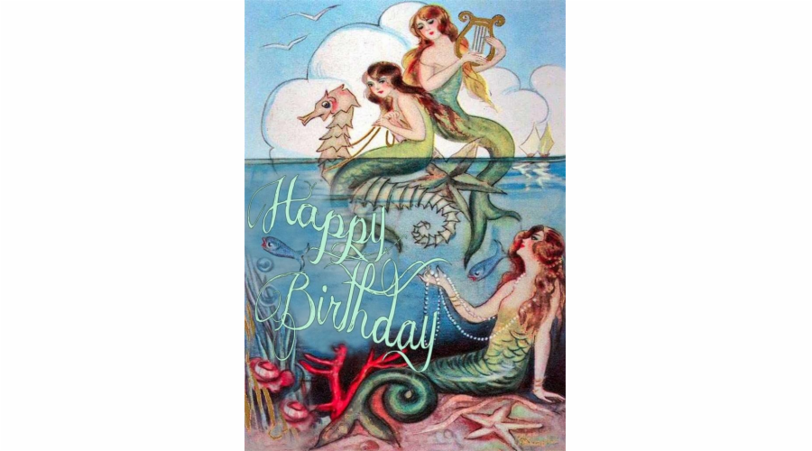 Přání Madame Treacle B6 s obálkou k narozeninám mořské panny