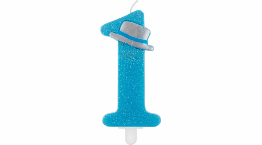 GoDan Blue třpytivá svíčka číslo s kloboukem - 1 - jedna univerzální
