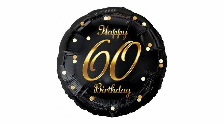 Fóliový balónek B&C Happy 60 Birthday, černo-zlatý