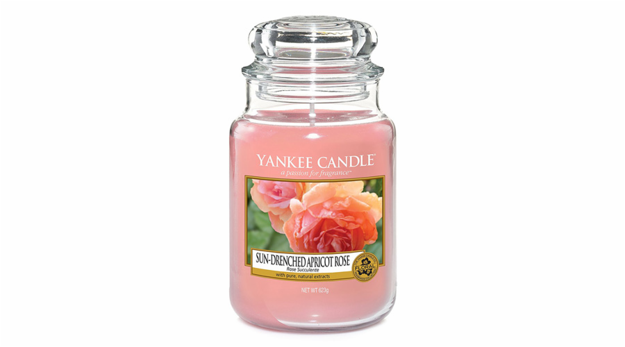 Svíčka ve skleněné dóze Yankee Candle, Vyšisovaná meruňková růže, 623 g