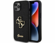 Guess PU Fixed Glitter 4G Metal Logo Zadní Kryt pro iPhone 12/12 Pro, černá Nové