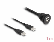 Delock Kabel USB 2.0, 2 x USB Typ-A zástrčky na 2 x USB Typ-A zásuvku, k vestavění, 1 m, černý