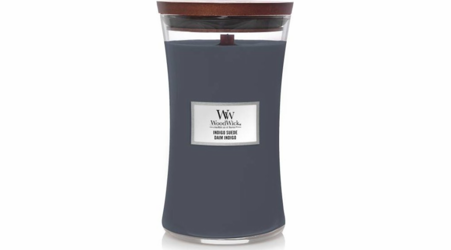 Svíčka oválná váza WoodWick, Modrý semiš, 609.5g