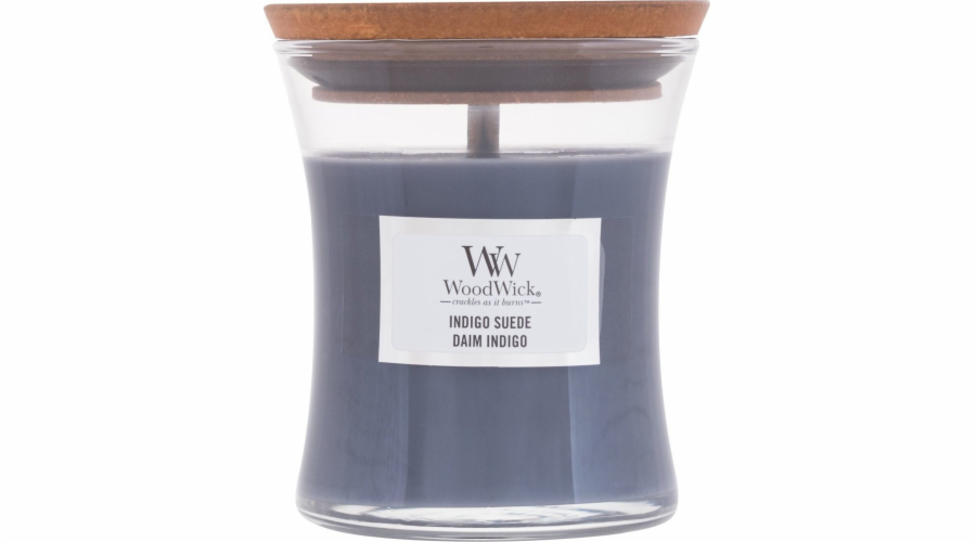 Svíčka oválná váza WoodWick, Modrý semiš, 85 g