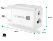 CONNECT IT Wanderer2 GaN nabíjecí adaptér 1×USB-C + 1xUSB-A, 33W PD, bílá
