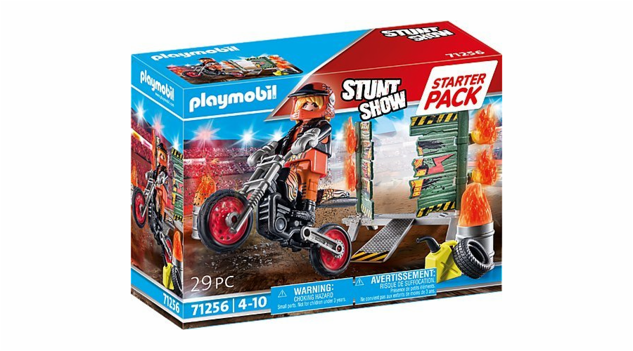 71256 Stuntshow Starter Pack Motocykl Stuntshow s požární stěnou, stavebnice