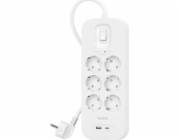 SurgePlus 6x přepěťová ochrana Schuko 1xUSB-A 1xUSB-C 650J 2m