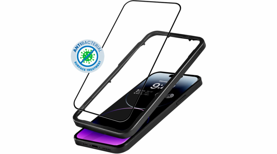 Antibakteriální 3D Armor Glass Ochranné sklo iPhone 14 Pro Max s instalačním rámečkem