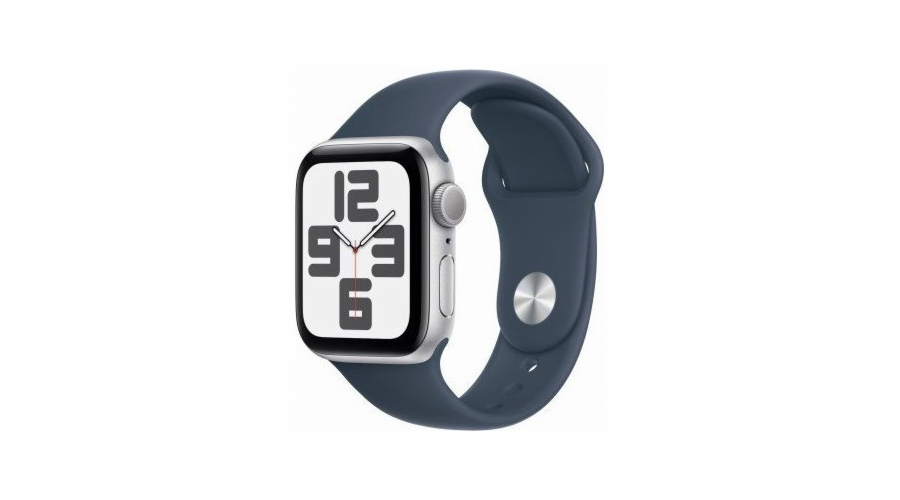 Chytré hodinky Apple Watch SE GPS, 40mm stříbrné hliníkové pouzdro s bouřkově modrým sportovním páskem - M/L