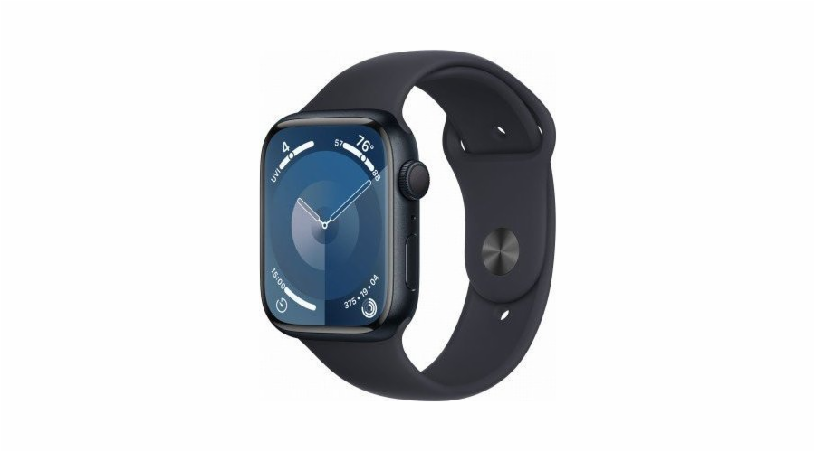 Apple Watch Series 9 GPS + mobilní chytré hodinky, 45mm půlnoční hliníkové pouzdro s půlnočním sportovním páskem – M/L
