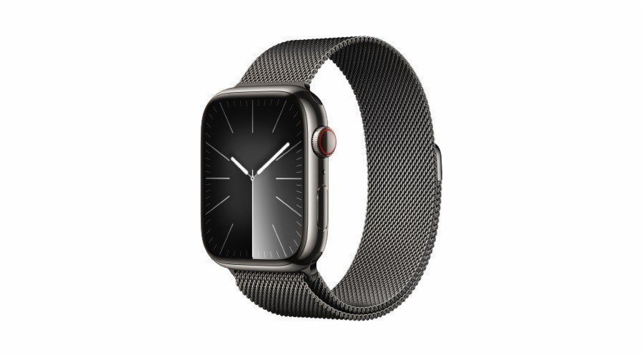 Apple Watch Series 9 GPS + mobilní chytré hodinky, 45 mm Silné grafitové pouzdro z nerezové oceli se silným grafitovým milánským náramkem