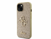 Guess PU Fixed Glitter 4G Metal Logo Zadní Kryt pro iPhone 15 Gold