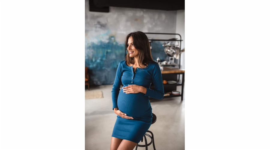 Těhotenské a kojící šaty žebrované Tummy milk & love tyrkysová