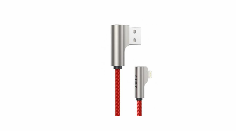 USB kabel Aukey CB -Al04 Red OEM Nylon USB kabel - Lightning | 1m zástrčky 90 stupňů MFI certifikát