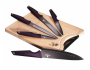 Sada nožů s nepřilnavým povrchem + prkénko 6 ks Purple Eclipse Collection BH-2832
