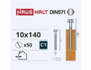 Vruty do dřeva Haushalt, DIN571, 10,0 x 140 mm, ZN, 50 ks.