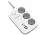 COLORWAY Prodlužovací napájecí přívod/ 3x Schuko/ 2x USB-A 60W/ 2x USB-C 65W/ kabel 2m