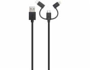 Xqisit USB-A - USB-C + microUSB + Lightning kabel 1 m Černý