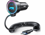 Joyroom nabíječka Joyroom rychlá nabíječka do auta 3 v 1 s kabelem USB typu C 1,5 m 55 W černá (JR-CL07)
