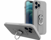 Silikonové pouzdro Hurtel Ring Case s kroužkem na prst a stojánkem pro Samsung Galaxy S21 Ultra 5G Silver