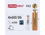 Vruty do dřeva Haushalt, 4 x 60/36 mm, ZN, PZ2, 250 ks.