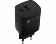 Univerzální USB nabíječka Natec RIBERA GaN 30 W, 1X USB-A, 1X USB-C, černá
