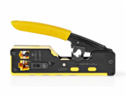 NEDIS krimpovací kleště/ CAT5/ CAT5e/ CAT6/ CAT6a/ CAT7/ RJ12/ RJ45/ odizolování/ řezání/ guma/ocel/ černo-žluté