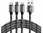 EverActive USB-A - USB-C + microUSB + Lightning kabel 1,2...