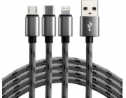 EverActive USB-A - USB-C + microUSB + Lightning kabel 1,2 m šedý (CBB-1.2MCI)