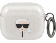 Karl Lagerfeld Ochranné pouzdro KLA3UKHGS Glitter Karl`s Head pro AirPods 3 stříbrné