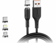 Denmen USB-A - USB-C + microUSB + Lightning kabel 1 m Černá (29367)