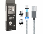 Prolink USB-A - microUSB + USB-C USB kabel Šedý (023344)
