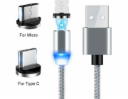 Prolink USB-A - microUSB + USB-C USB kabel Šedý (023344)