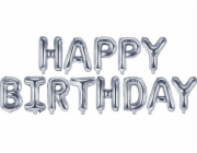 Party Deco fóliový balónek HAPPY BIRTHDAY, stříbrný, 340x35 cm univerzální